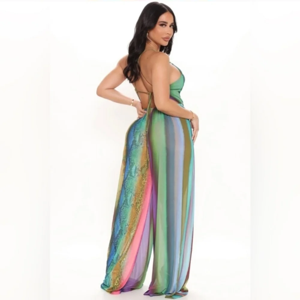 NWT Fashion Nova hissing around mesh jumsuit multicolor - Picture 3 of 6